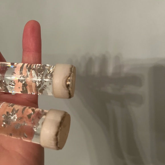 Vintage MCM Lucite Silver Flakes Candle pair - Picture 5 of 6